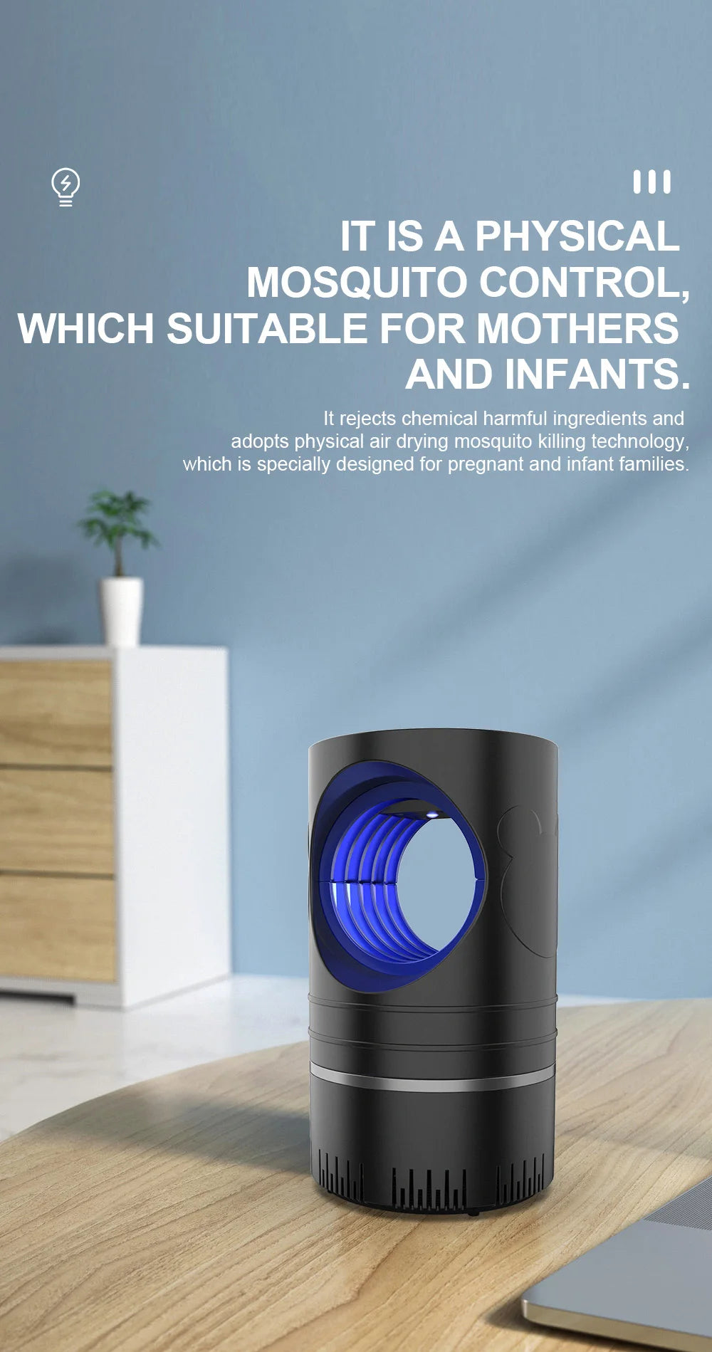 Electric Fly Bug Mosquito Insect Killer LED Light Trap Control Lamp Small Pest with USB Power Supply and Adapter