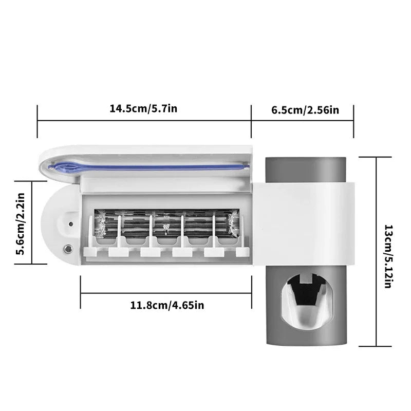 A wall mounted solar ultraviolet toothbrush sterilizer with automatic toothbrush holder and bathroom accessories