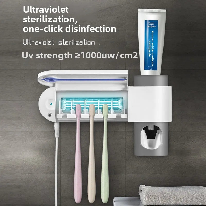 A wall mounted solar ultraviolet toothbrush sterilizer with automatic toothbrush holder and bathroom accessories