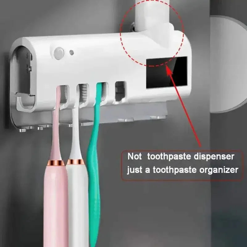 A wall mounted solar ultraviolet toothbrush sterilizer with automatic toothbrush holder and bathroom accessories