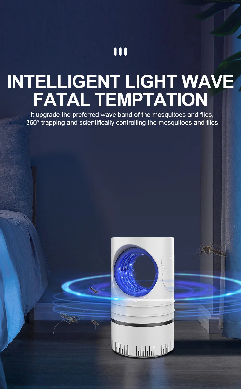 Electric Fly Bug Mosquito Insect Killer LED Light Trap Control Lamp Small Pest with USB Power Supply and Adapter