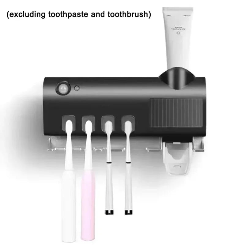 A wall mounted solar ultraviolet toothbrush sterilizer with automatic toothbrush holder and bathroom accessories