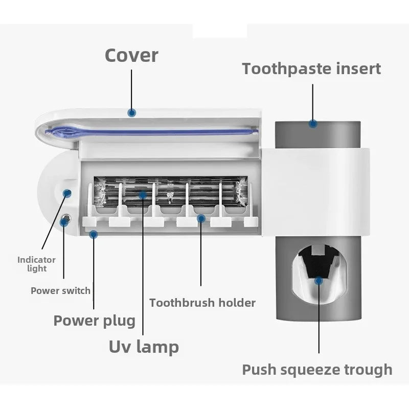 A wall mounted solar ultraviolet toothbrush sterilizer with automatic toothbrush holder and bathroom accessories